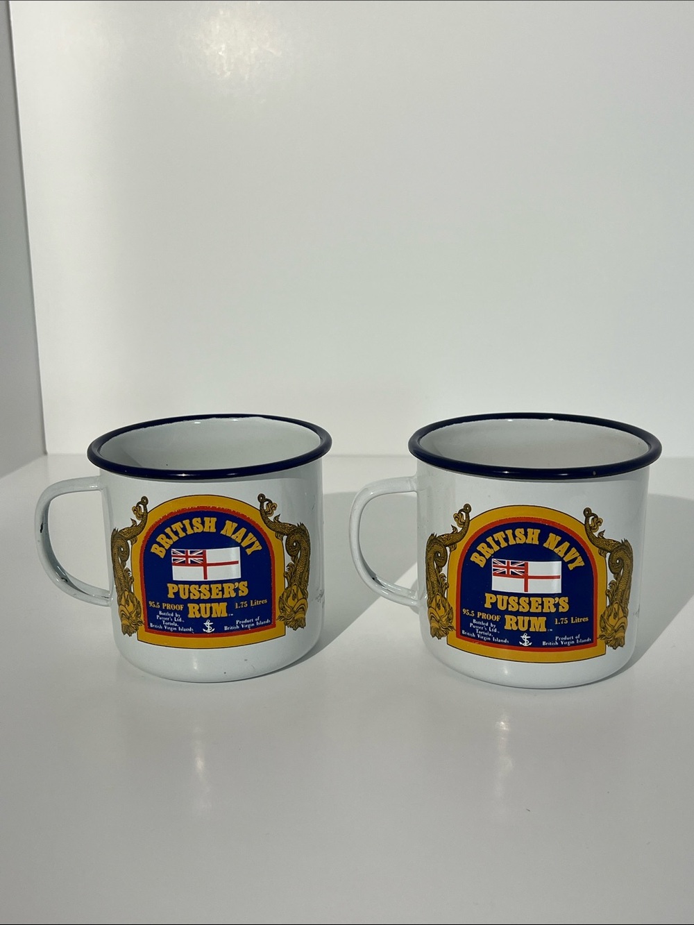 British Navy Enamel Mug - White with Navy Trim (Set of 2)